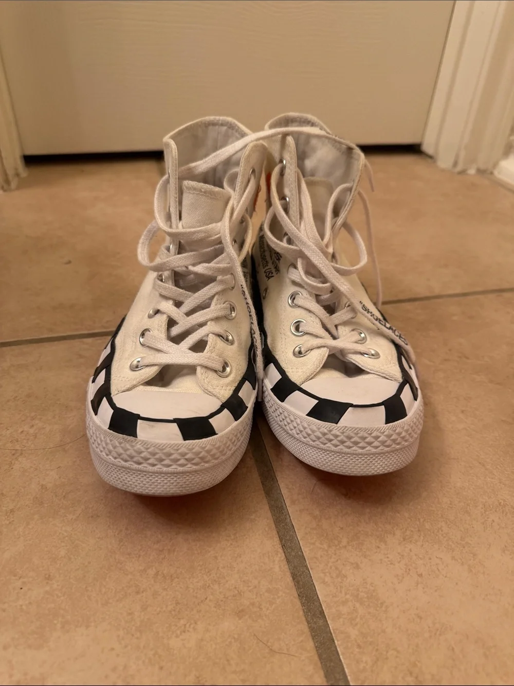 Off-White x Converse High-Top Sneakers in White with Black and Orange Accents